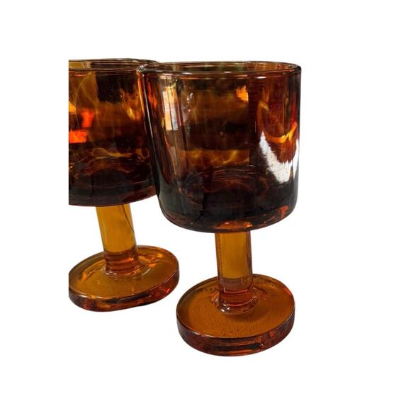 Vintage Amber Glass Goblets (2) Mid Century Modern Stemware Retro Drinkware READ - Picture 3 of 7